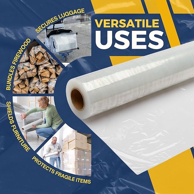 Rockin Rolls Stretch Film Wrap – 18" x 1500 FT x 80 Gauge, 1 Roll Heavy Duty Pallet Wrap, Clear Plastic Moving Wrap for Packing, Shipping, Furniture & Luggage – Durable Self-Adhering Shrink Wrap Roll