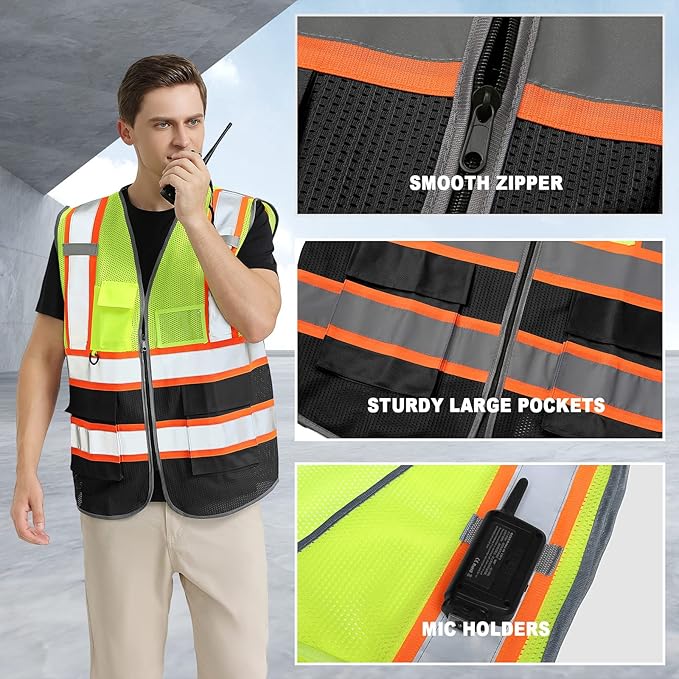 BeautyWill Custom Logo Safety Vest Class2 High Visibility Reflective Vest Breathable Construction Vest