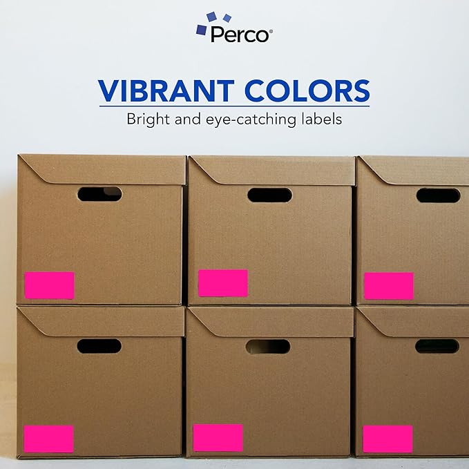 Perco Fluorescent Pink 3x5 Inch Perforated Sticker Labels — 150 Stickers/Roll — with Permanent Adhesive for Inventory Management, Color Coding, Moving Boxes, Retail, Organizing & Crafts — Made in USA