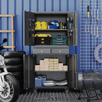 Aobabo Metal Garage Storage Cabinet with Wheels and 2 Locking Drawers, 71" H Steel Rolling Cabinet with 8 Hooks and 2 Adjustable Shelves for Home, Office, Assembly Required, Black