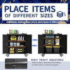Metal Tool Cabinet,Garage Storage Cabinet System,Wall Cabinet & Locking Rolling Tool Cabinet with Doors and Adjustable Shelves,Steel Tool Cabinets for Home (2 Pcs-StyleC, Black)