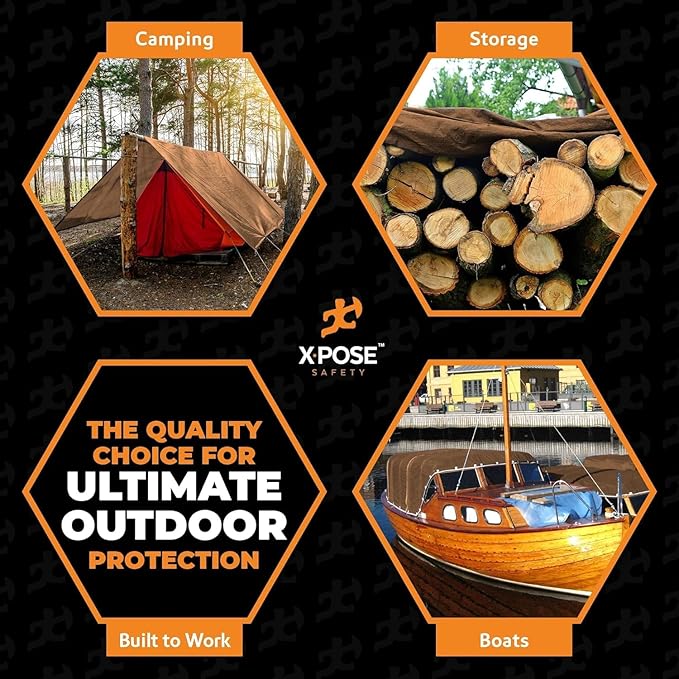 Multipurpose Protective Cover Brown Poly Tarp 10' x 10' - Bulk Half Pallet (420 Pack) Durable, Water Resistant, Weather Resistant - 5 Mil Thick Polyethylene - by Xpose Safety