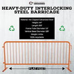 Angry Bull Barricades Metal Interlocking Steel Barricade (8.5 Ft. Heavy Duty, Flat Feet, Orange Powder Coated, Set of 10)