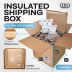 Insulated Thermal Shipping Boxes 16"x16"x16" with 2 Gel Ice Packs, Pack of 3 - USA-Made Cold Food Shipping Box with Absorb Condensation Thermal-Paper Liner - Frozen Food Shipping Kit by IDL Packaging