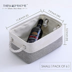 TheWarmHome Small Storage Baskets for Organizing,Storage Baskets for Shelves,Small Fabric Storage Bins W/Handles For Closet Nursery Toy Decorative Foldable (White&Grey, 11.8L*7.9W*5.2H-6 Pack)