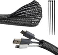 RED WOLF Cable Sleeves Cord Management Braided Wire Loom Split Sleeving 3/8 Inch x 10 FT Protector Wiring Cable Cover Flexible Self-Wrap for Automotive Home Office Anti-Scratch High-Temperature Black