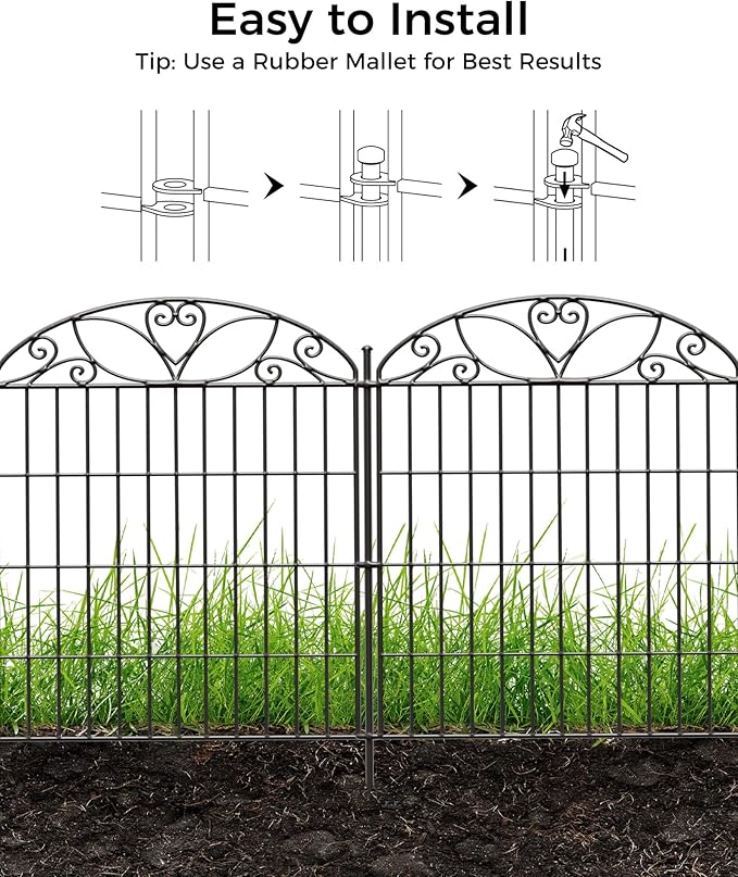10 Panels No Dig Decorative Outdoor Garden Fence, 40 in(H) X 23.6 ft(L) Animal Barrier Fencing, Rustproof Portable Fence, Temporary Dog Fence Outdoor for Yard, Outside, Backyard, Patio