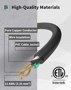 6Ft 12/3 Outdoor Extension Cord with 3-Outlets, Heavy Duty 12 Gauge 3 Prong Extension Cord Waterproof with Lighted end, 15A 12AWG 1875W SJTW, ETL Listed - Great for Garage, Garden and Home, Black