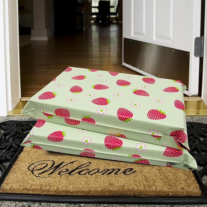 Poly Mailers 14.5x19 Inch 50 Pcs - Strawberries printed Shipping Bags, 2.4mil Thickness, Waterproof and Tear Resistant Mailing Envelopes, Self-Sealing Packaging Bags for Small Business