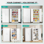 White Metal Storage Cabinet with 2 Doors and 6 Shelves,71" Tall Metal Cabinet with Lock,Lockable Garage Storage Cabinets,Locking File Cabinet,Steel Tool Cabinets for Home,Office,Garage,Shop