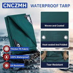 Tarp Waterproof 15x15 Feet, 8 Mil Thick Finished Size Green Poly Tarpaulin Outdoor, Metal Grommets, Reinforced Edges, Multipurpose Tarps Protective Cover for Camping Boat Plant