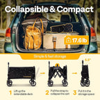 VIVOHOME 130L Collapsible Wagon with Tailgate, 320lb Load-Bearing Outdoor Utility with All-Terrain Wheels, Adjustable Handle, Cup Holders for Camping, Shopping, Garden, Sports, Picnic, Black