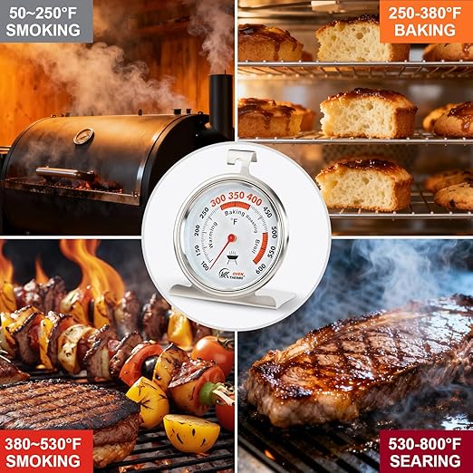 3.5" Oven Thermometer 100-600°F Kitchen Cooking Thermometer Instant Read Stainless Steel Oven Temperature Gauge with Hanger & Base