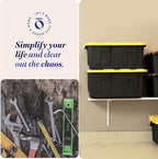 HOMZ 2-Pack Durabilt Tote, Heavy Duty Plastic Storage Bins with Lids, 34 Gallon, Black/Yellow - Stackable Organizing Containers for Home, Garage, and Office