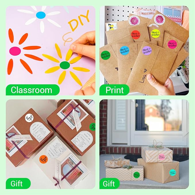 1 Inch Circle Dot Stickers 1000 PCS Color Coding Thermal Labels Dots Writable Printable Small Round Stickers for Office, Classroom, Inventory, Garage, Organizing Storage, DIY, Green