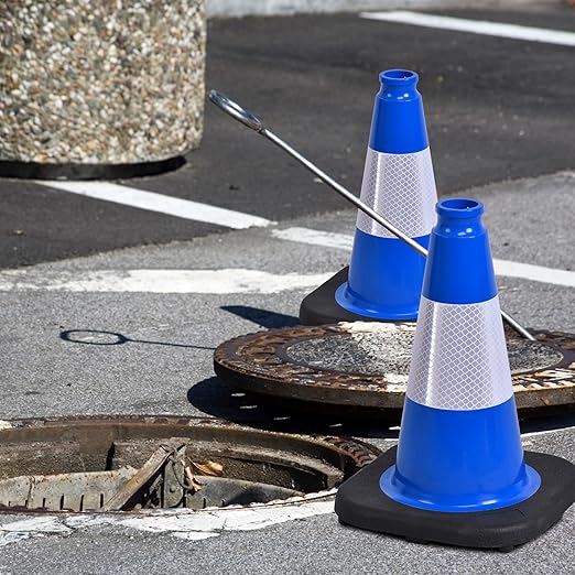 OrangeStar 12" Traffic Cones 6-Pack Blue Safety Cones with Reflective Collars, Heavy Duty Base for Driving Practice, Parking Lots, Construction, Flexible PVC, Indoor & Outdoor Use