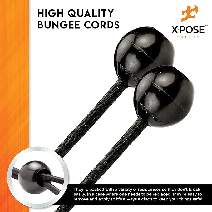 Xpose Safety Bungee Ball Cords 9" 100 Pack Heavy Duty Black Stretch Rope with Ball Ties for Canopies, Tarps, Walls, Cable Organization