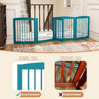 Freestanding Dog Gate with Door, Pet Gate for Stairs, 80 inch Wide Pet Barrier Indoor, Dog Fences Indoor, Support Feet Included, 4 Panels, 24" Tall, Blue