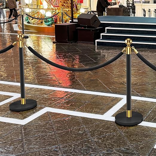 kaiyomi 4Pcs Stanchions with Black Velvet Ropes Set, 5 Feet Velvet Ropes and Posts Poles for Red Carpet Party Decoration and 360° Photo Booth (Golden & Black)