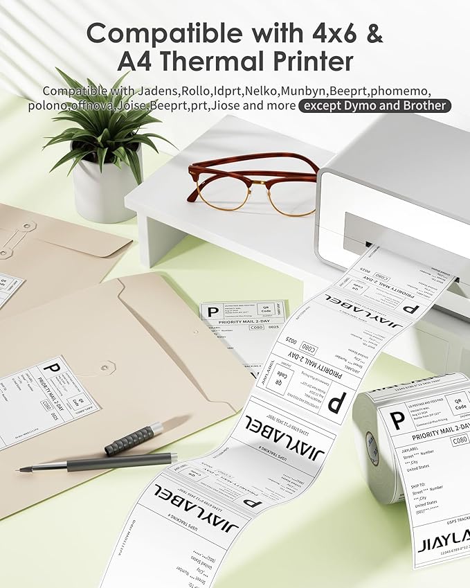 4x6 Thermal Mailing Labels for Direct Thermal Label Printer Shipping Sticker Paper for Address Postage Big Packing 250 Labels/Roll, 20 Rolls, Total 5000PCS