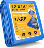 Tarp 12x16 Feet 14 Mil Heavy Duty Waterproof Tarp, Large Multipurpose Cover with Brass Grommets and Reinforced Edges, UV Resistant Thick Poly Tarps for Outdoor Camping Tent Pool Car, Blue