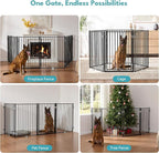 No Pawblems Free Standing Dog Gate with Door, 36'' Tall Foldable Dog Fence for Indoor & Outdoor, Up to 104 Inch Extra Wide Puppy Gate for Stairs, Hallways, Doorways, Deck, Yard (Black, 4 Panels)