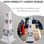 OrangeStar 8-Pack No Parking Cones, 4-Sided Message Safety Traffic Cones with Heavy Rubber Base for Indoor/Outdoor Use, White