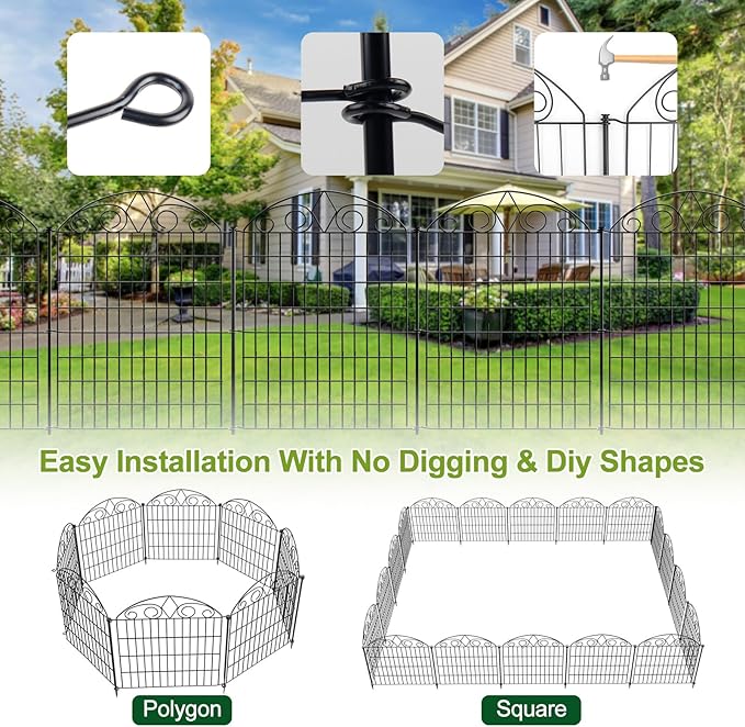 SUNLAX 10 Panels Decorative Garden Fence 24ft(L) x 32in(H) Fencing Tall for Yard Dog Pet Fence No Dig Temporary Fence Barrier for Outdoor Patio Without Gate