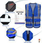 A-SAFETY High Visibility Mesh Safety Reflective Vest with Pockets and Zipper,Hi Viz Work Vest for Men Women (Blue Mesh S)