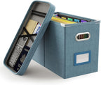 Oterri File Organizer Box with Lid, Hanging Filing File Box with Mesh Pocket, Document Organizer Box for Letter Files, Portable Storage Box with Smooth Sliding Rail for Office&Home (1 PCS, Dark-blue)