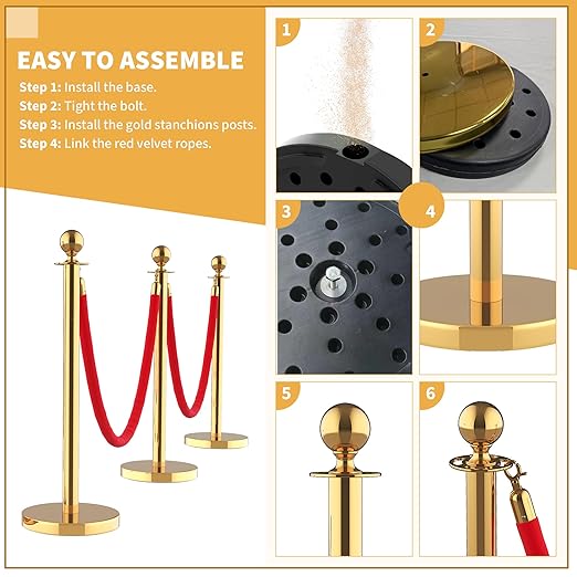 8Pcs Stainless Steel Stanchion Posts with 5ft Red Velvet Ropes - Crowd Control Barriers & Queue Line Kit with 26ft Red Carpet for Wedding, Party, Theater Supplies