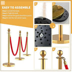 4Pcs Stainless Steel Stanchion Posts with 5ft Red Velvet Ropes - Crowd Control Barriers & Queue Line Kit with 26ft Red Carpet for Wedding, Party, Theater Supplies