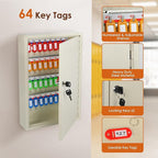 ORIENTOOLS Key Box Steel Key Safe Cabinet, Wall Mount Key Holder Lock Box with Key Tags, Key Organizer Ideal for Home, Hotels, Valets and Office Key Storage (64 Keys, White)