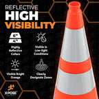 Xpose Safety 28 Inch Orange Traffic Cones - Heavy Duty 10lb 6" & 4" Collar - Bulk Half Pallet 150 Pack - Multipurpose PVC Plastic Safety Cone Parking, Soccer, Caution & Construction - DOT Approved
