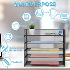 A4/Legal/Letter Size，5 Tier Mesh Letter Tray File Organizer,15.2 x 9.5 x 13.4 inches,Office File Folder Holder,Space Saving,Black