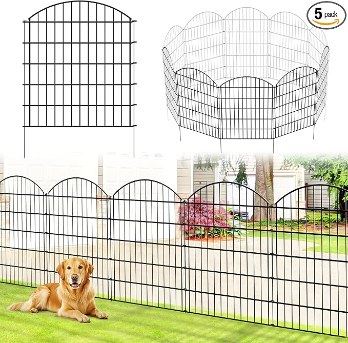 Metal Garden Fence 32 inch H x 28 inch W (10 Panels, Total Length 23 ft) No Need Dig Outdoor Rustproof Animal Barrier Fencing Border Fence for Dog, Patio,Yard, Landscape, Flower Bed