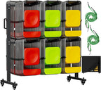 Folding Chair Rack for 84 Chairs or 12 Tables, Heavy Duty Folding Chair Cart with Swivel Wheels, 800LBS Load Capacity, Dual-Layer Chair Storage Rack with 2 Elastic Cord and Weatherproof Cover, Black