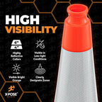 Xpose Safety 28 Inch Orange Slim Line Traffic Cones with 6" & 4" Collars, 12 Pack Multipurpose PVC Plastic Safety Cone for Parking, Soccer, Caution, Kids & Construction - DOT Approved