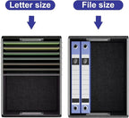 Huolewa File Organizer Box with Lid, Collapsible Leather File Folder Organizer for Office Document Storage, Filing Box with Plastic Slide for Letter/Legal Size Hanging Files,Navy Blue
