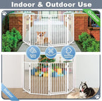 Metal Freestanding Dog Gates with Door for Outdoor Indoor,80'' Extra Wide 24'' Tall Free Standing Dog Gate for Doorways,Large Openings,Deck,Yard,Porch,Foldable Safety Pet Fence(White,4 Panels)
