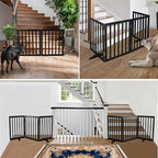 ZJSF Freestanding Indoor Dog Gate for House Foldable Wood Puppy Gate for Doorways Pet Gate for Stairs Extra Wide Pet Fence, Black, 32" Height 2 Panels
