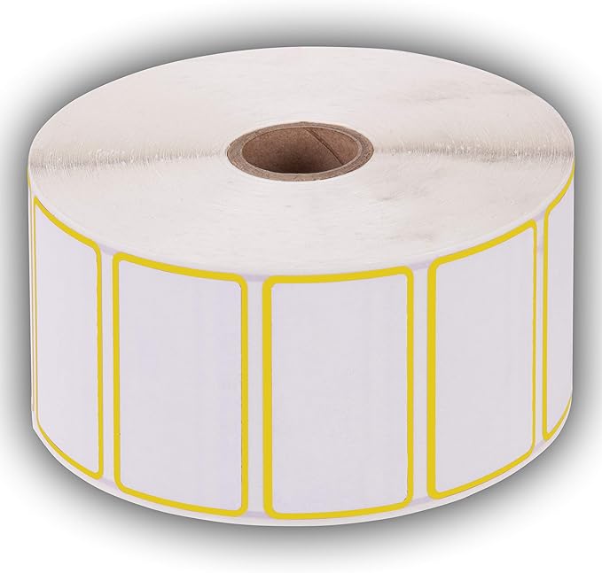 2.25" X 1.25" Direct Thermal Perforated Stickers Labels for Barcodes, Address, Consignment - Compatible with Zebra, Rollo, Godex and More (Yellow Border, 12 Rolls)