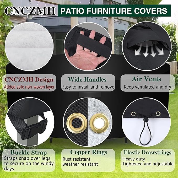 Heavy Duty Patio Furniture Covers Waterproof, 600D Round Outdoor Furniture Cover Waterproof for Sectional Sofa Couch, Outdoor Dining Table and Chair Set Covers 96"DIA x 28"H, Black