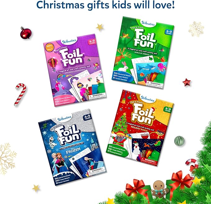 Skillmatics Foil Fun - Disney Princess, Mess-Free Art & Craft Kits for Kids, DIY Creative Travel Toys, Perfect Christmas Gifts for Fans of Moana, Cinderella, Ariel, Jasmine, Ages 4, 5, 6, 7, 8, 9