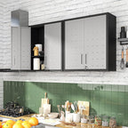 Garage Wall Mounted Storage Cabinet with Doors and Shelves, Lockable Metal Wall Cabinet, Hanging Tool Cabinet for Garage Utility Room (Black & Grey)