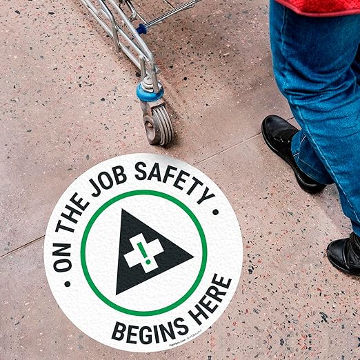 On The Job Safety Begins Here 18x18 inches, Floor Decal Anti-Slip Adhesive Floor Sign Made in USA