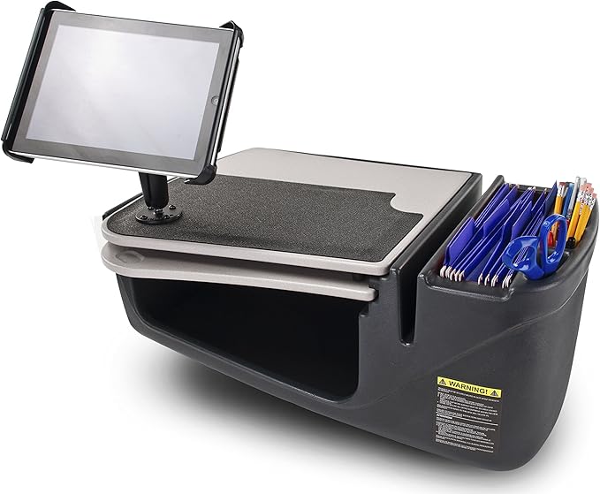 AutoExec GripMaster Car Desk for Your Vehicle Workstation and Mobile Office, Grey with 400 watt Power Inverter and Tablet Mount