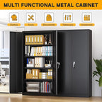 Greenvelly 72" H Metal Storage Cabinet, 32" W x 16" D Black Metal Cabinet with 2 Doors and 4 Adjustable Shelves, Locking Cabinets for Office, Home, Garage, School