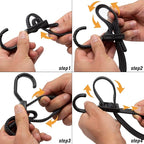 Bungee Cords, Flat Adjustable Bungee Cords with Hooks Heavy Duty 48 Inch, Elastic Rubber Black Bungee Straps with Buckle Hooks for Outdoor, Camping, Tarps, Bike Rack, Tent, Truck, 6 Pack