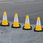 6 Pack 12 Inch Yellow Reflective Traffic Cones, Black Base Safety Markers for Warehouse Aisles, Driveways and Indoor Safety Training (6, Yellow, 12 Inch)